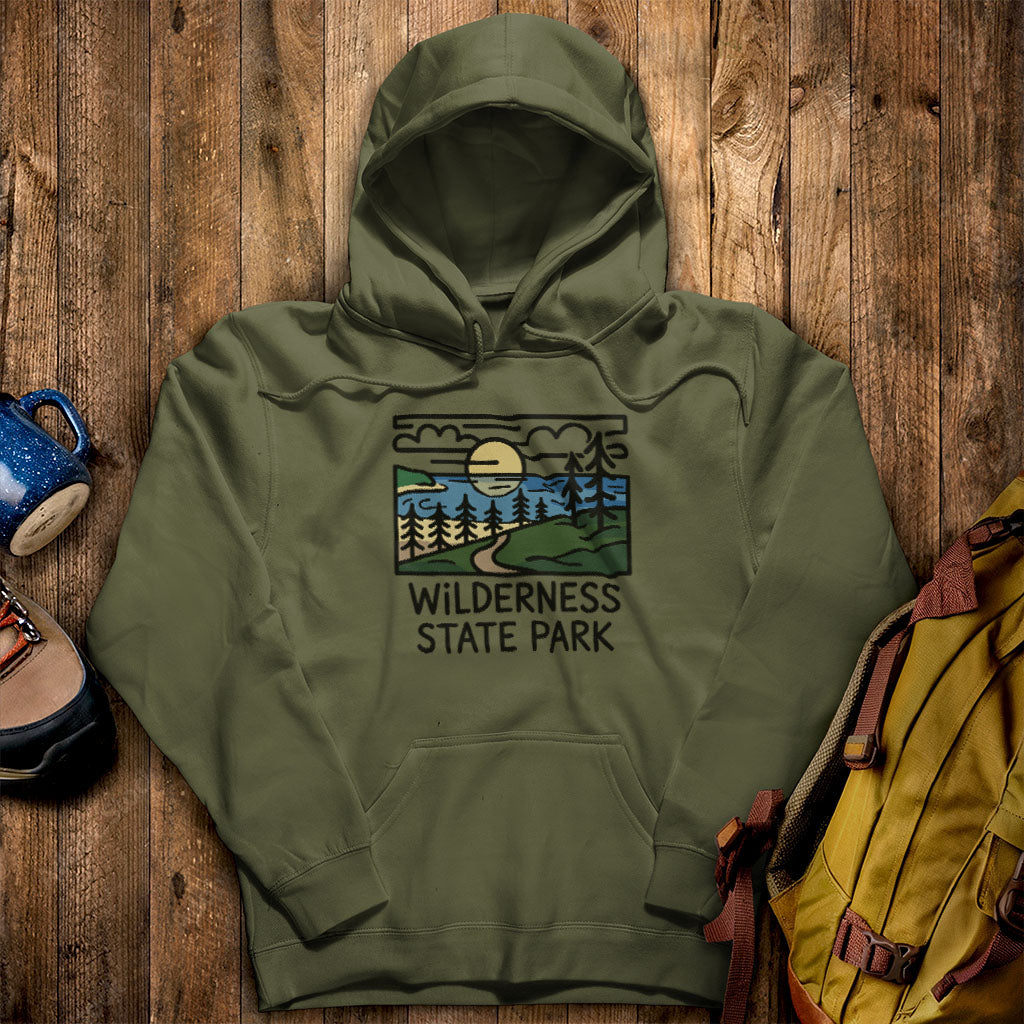 Wilderness State Park Hoodie Military Green Adventure and Outdoors Themed Hoodie