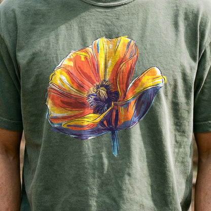 Painted Big Poppy Cotton T-Shirt