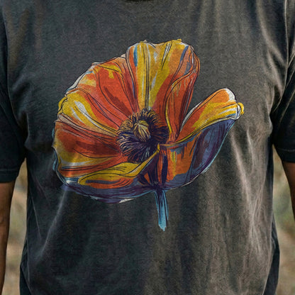 Painted Big Poppy Cotton T-Shirt