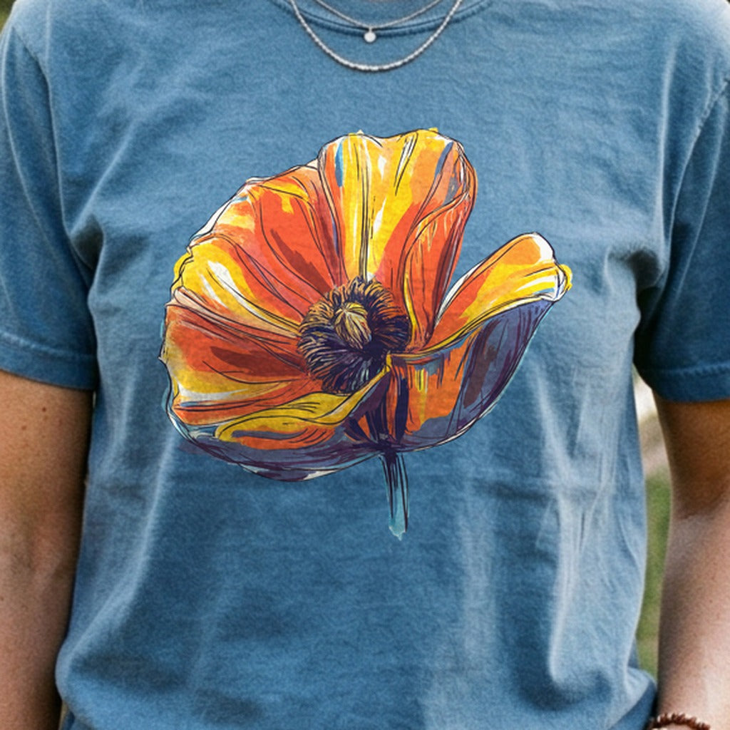 Painted Big Poppy Cotton T-Shirt