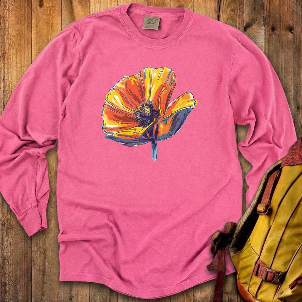 Painted Big Poppy Cotton Long Sleeve