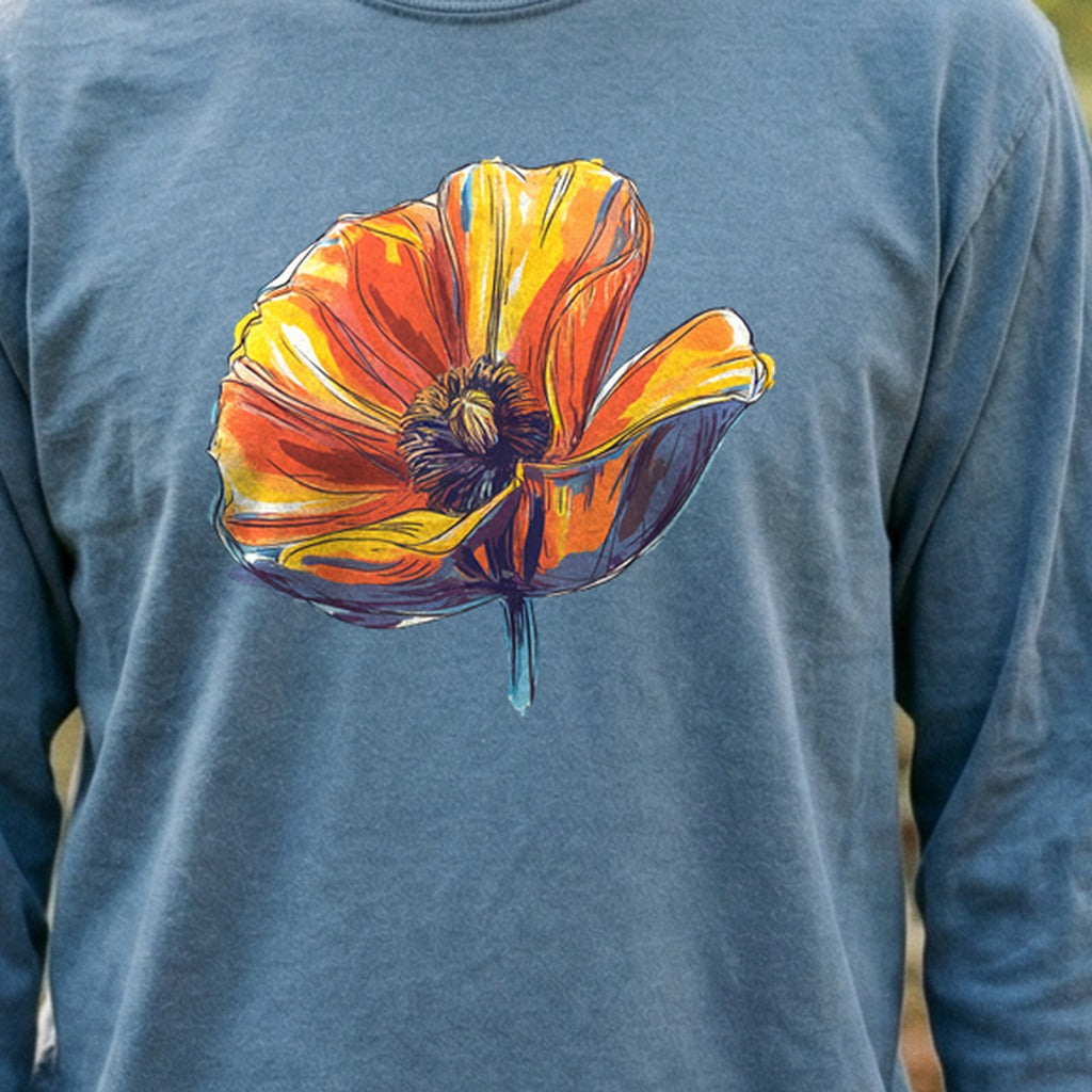Painted Big Poppy Cotton Long Sleeve