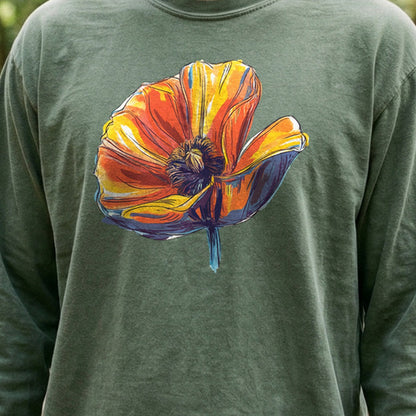 Painted Big Poppy Cotton Long Sleeve