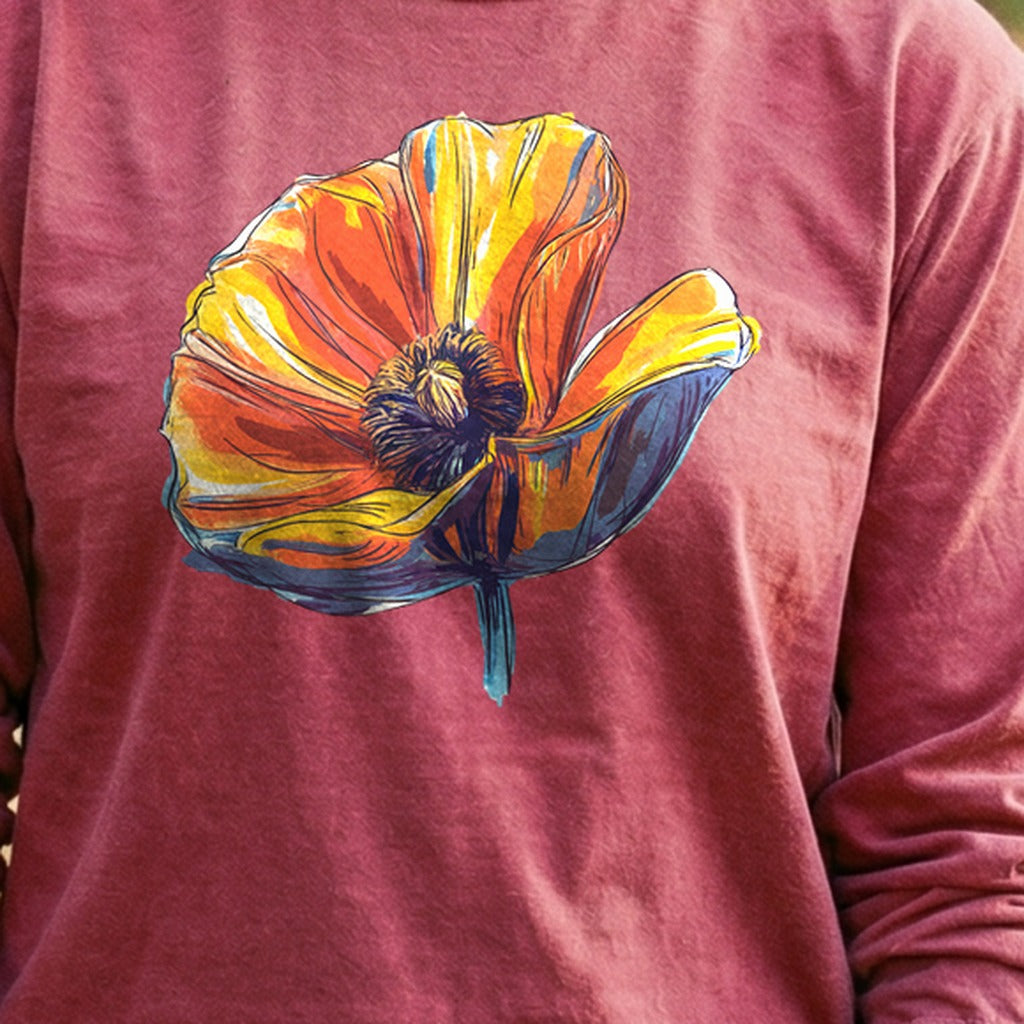 Painted Big Poppy Cotton Long Sleeve