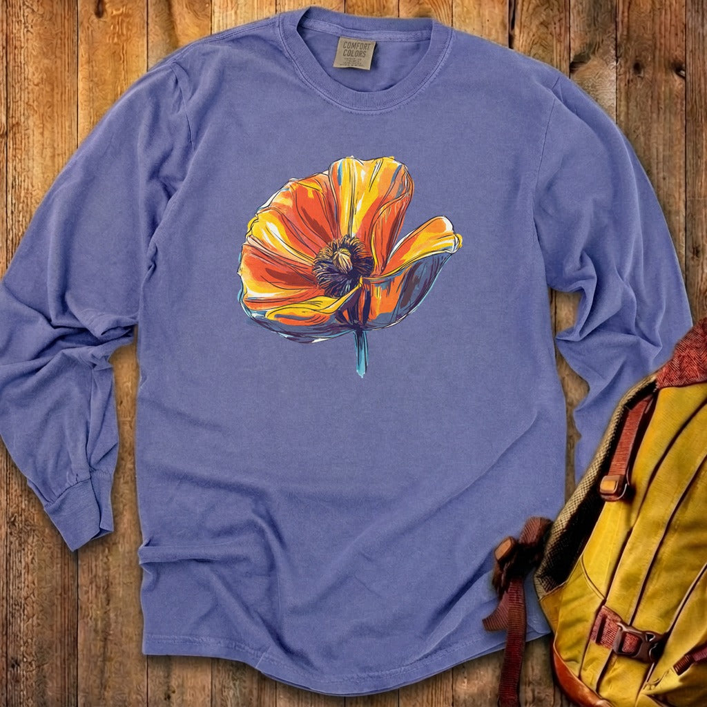 Painted Big Poppy Cotton Long Sleeve