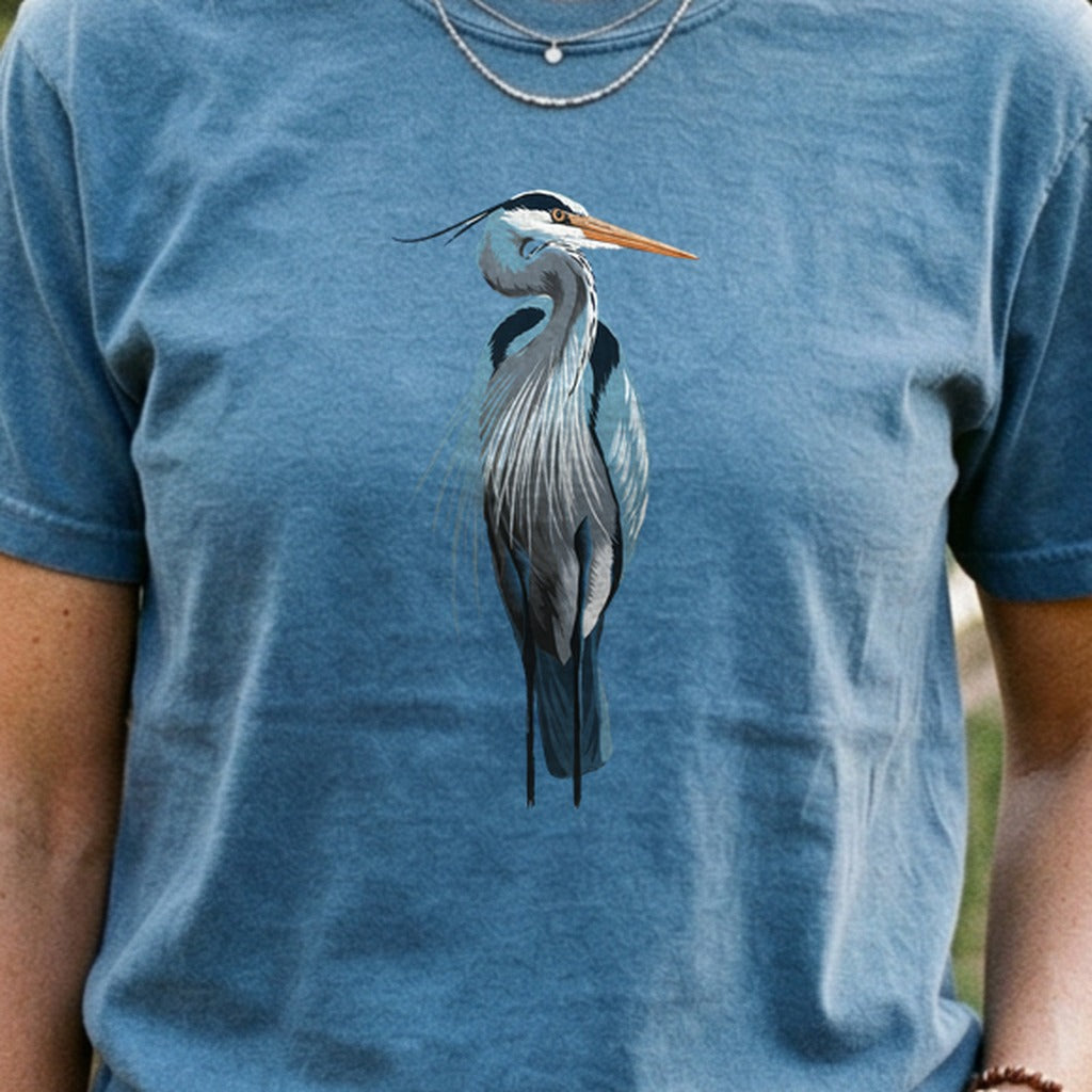 Painted Great Blue Heron Cotton T-Shirt