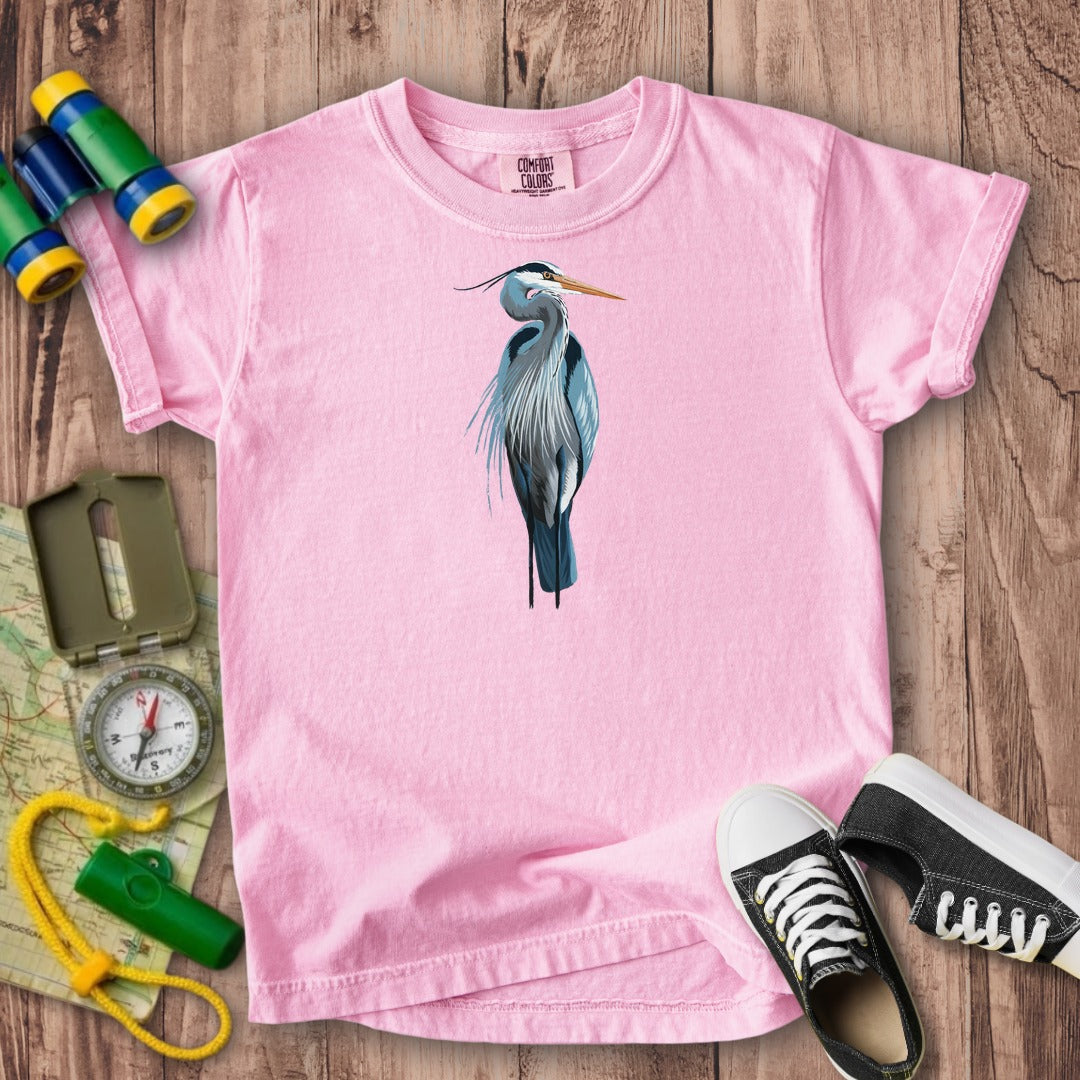 Painted Great Blue Heron Kids Cotton T-Shirt