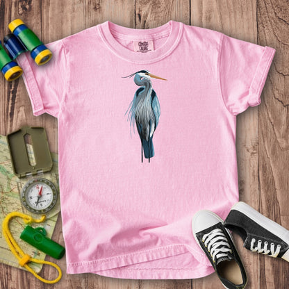 Painted Great Blue Heron Kids Cotton T-Shirt