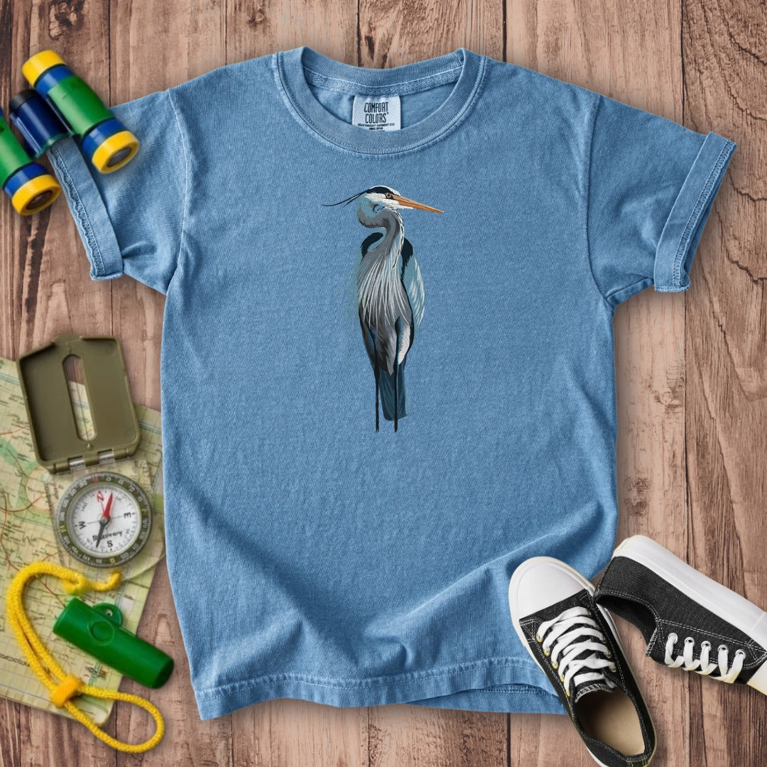 Painted Great Blue Heron Kids Cotton T-Shirt