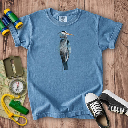 Painted Great Blue Heron Kids Cotton T-Shirt