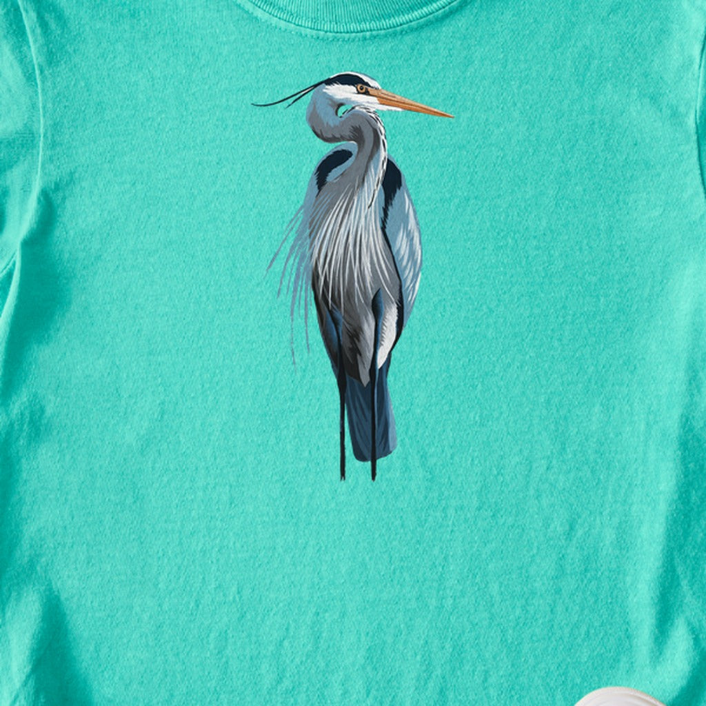 Painted Great Blue Heron Kids Cotton T-Shirt