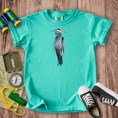 Painted Great Blue Heron Kids Cotton T-Shirt