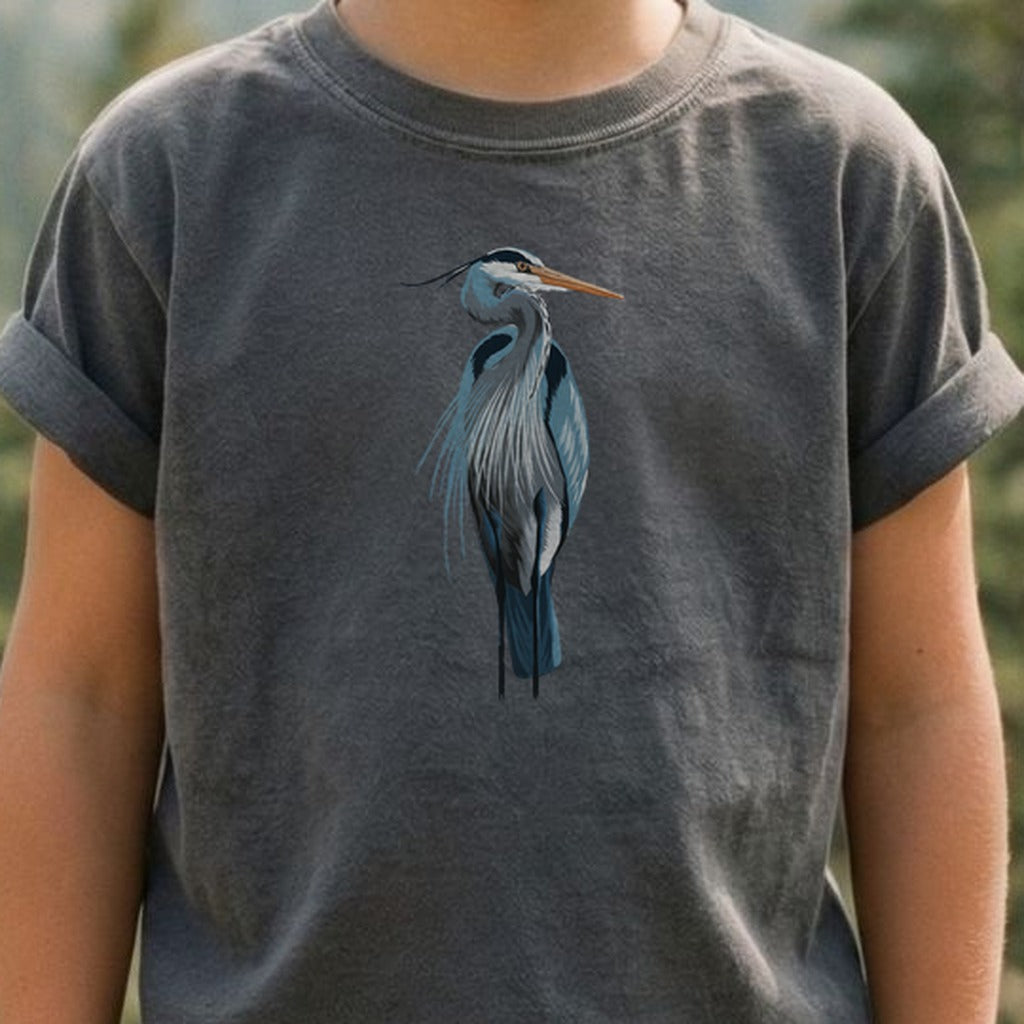 Painted Great Blue Heron Kids Cotton T-Shirt