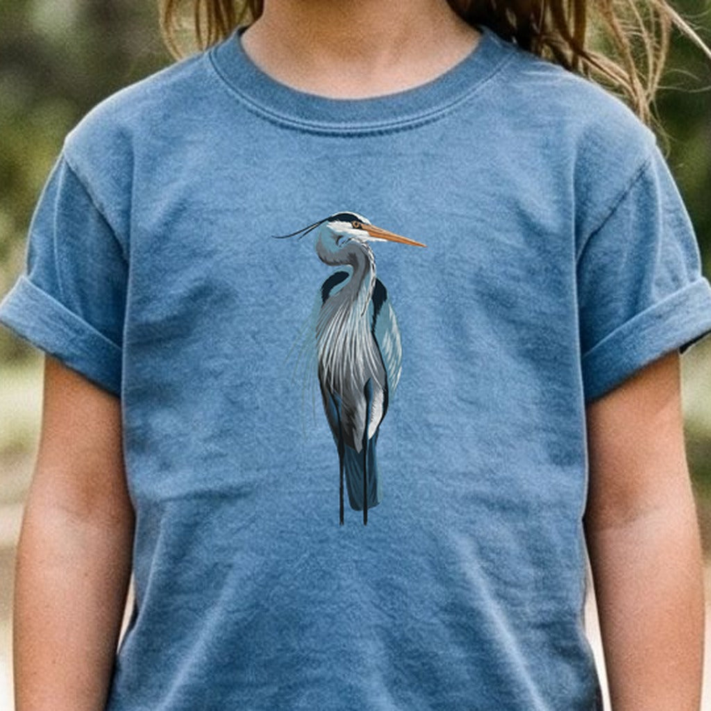 Painted Great Blue Heron Kids Cotton T-Shirt