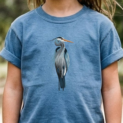 Painted Great Blue Heron Kids Cotton T-Shirt