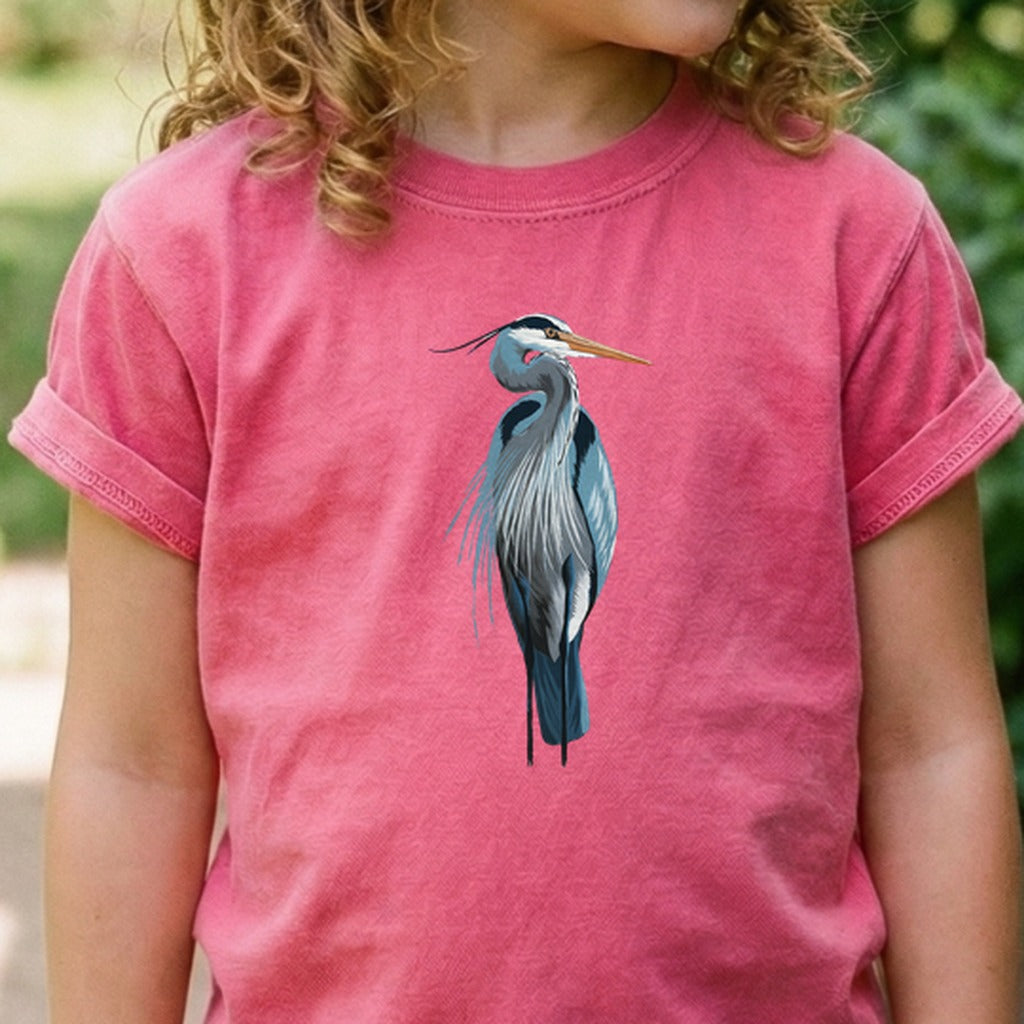 Painted Great Blue Heron Kids Cotton T-Shirt