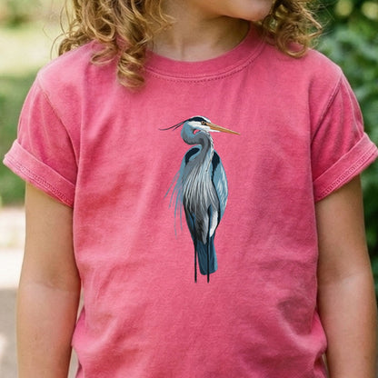 Painted Great Blue Heron Kids Cotton T-Shirt