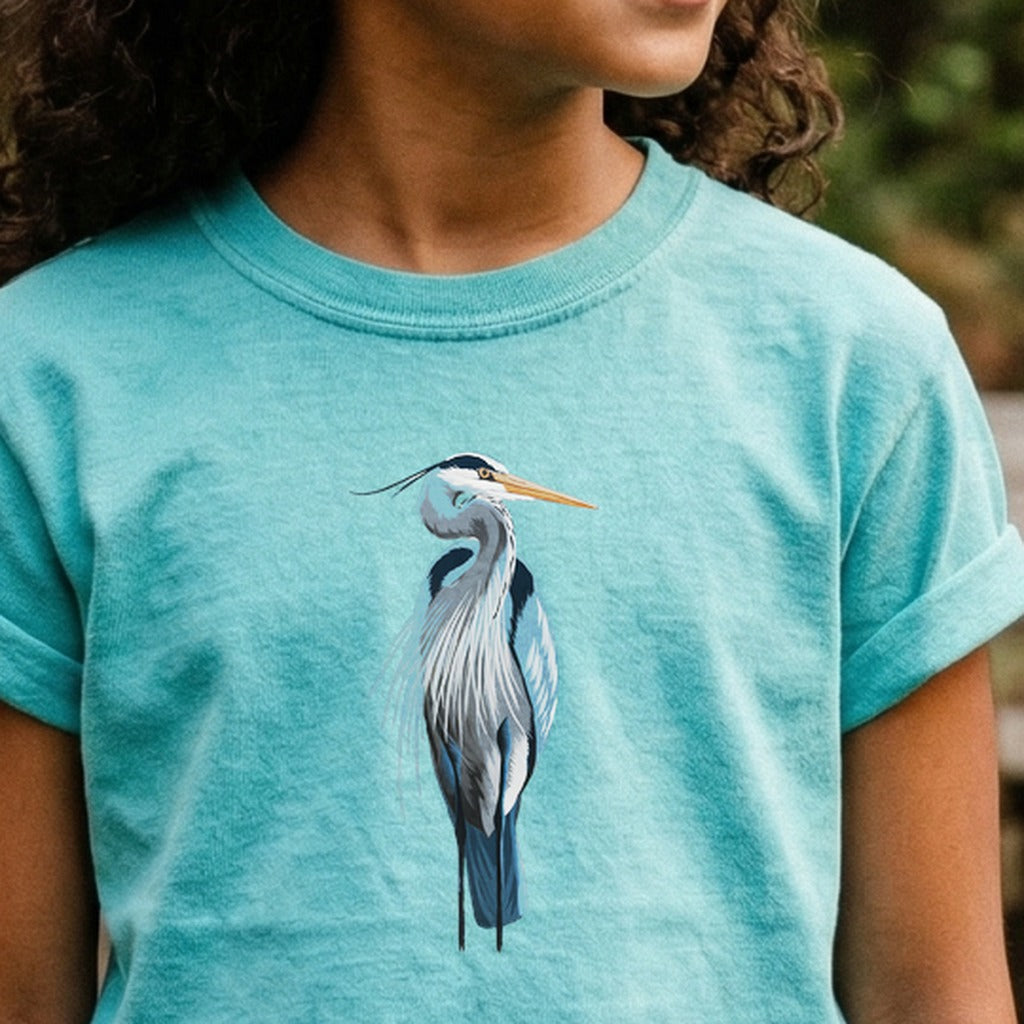 Painted Great Blue Heron Kids Cotton T-Shirt