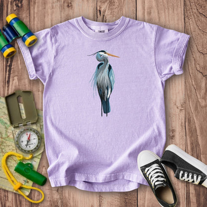 Painted Great Blue Heron Kids Cotton T-Shirt