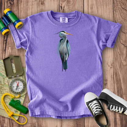 Painted Great Blue Heron Kids Cotton T-Shirt