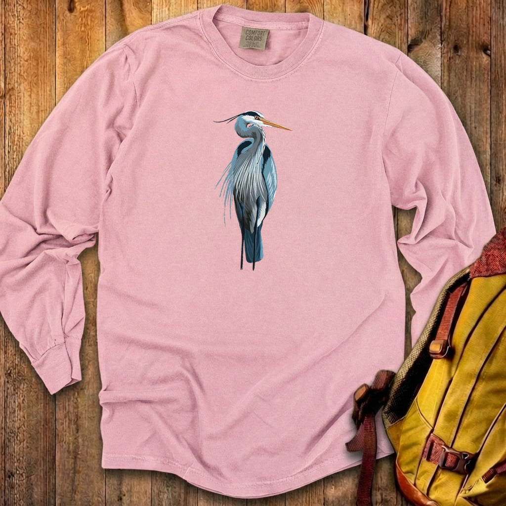 Painted Great Blue Heron Cotton Long Sleeve