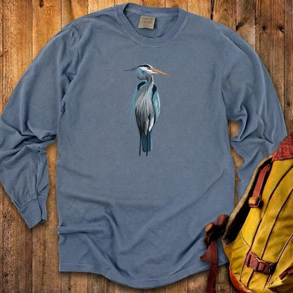 Painted Great Blue Heron Cotton Long Sleeve