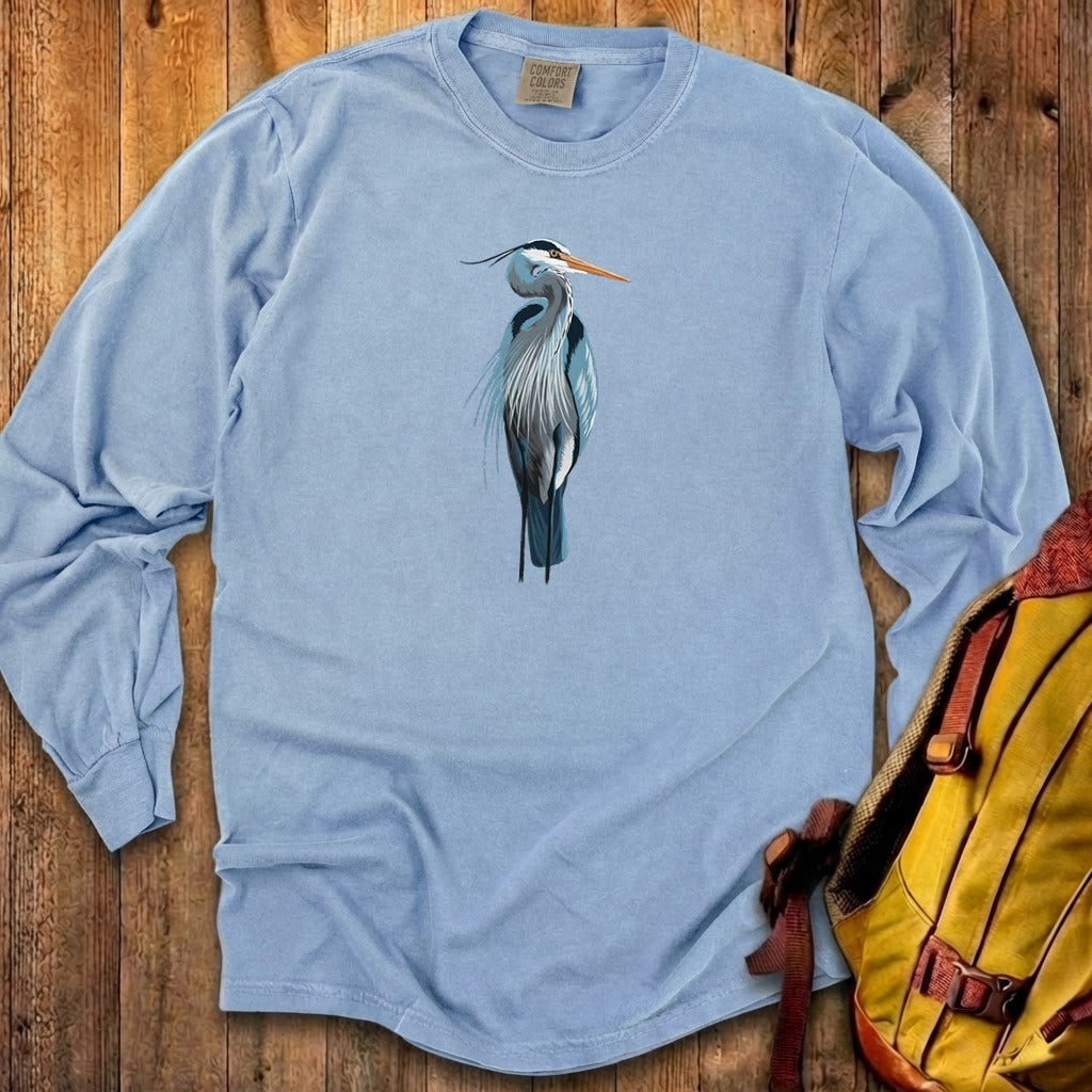 Painted Great Blue Heron Cotton Long Sleeve