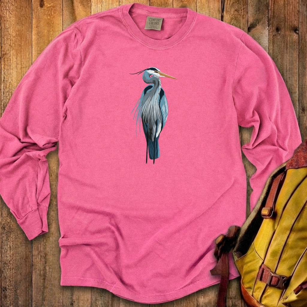 Painted Great Blue Heron Cotton Long Sleeve