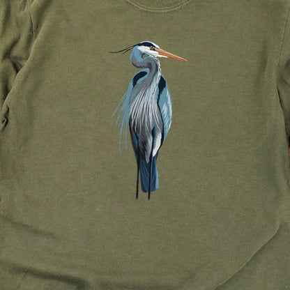 Painted Great Blue Heron Cotton Long Sleeve