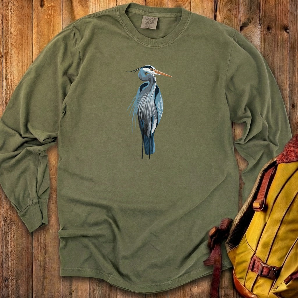 Painted Great Blue Heron Cotton Long Sleeve