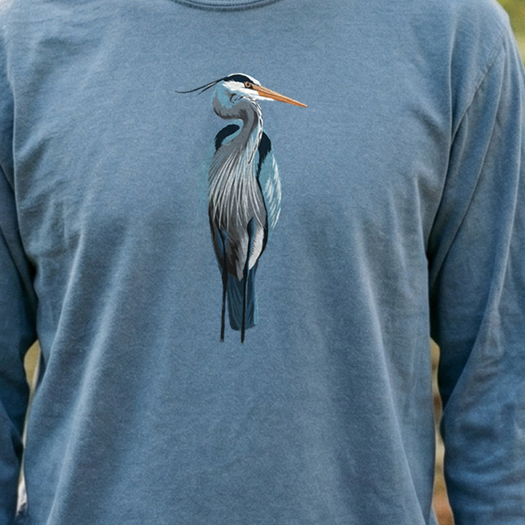 Painted Great Blue Heron Cotton Long Sleeve