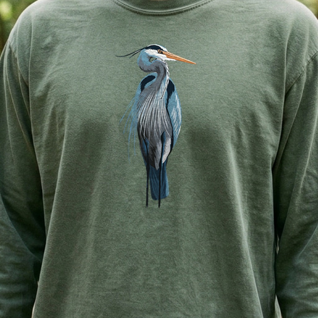 Painted Great Blue Heron Cotton Long Sleeve