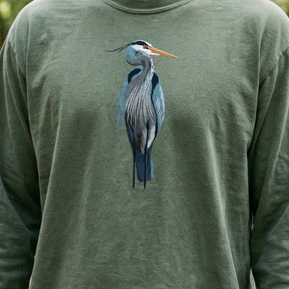 Painted Great Blue Heron Cotton Long Sleeve