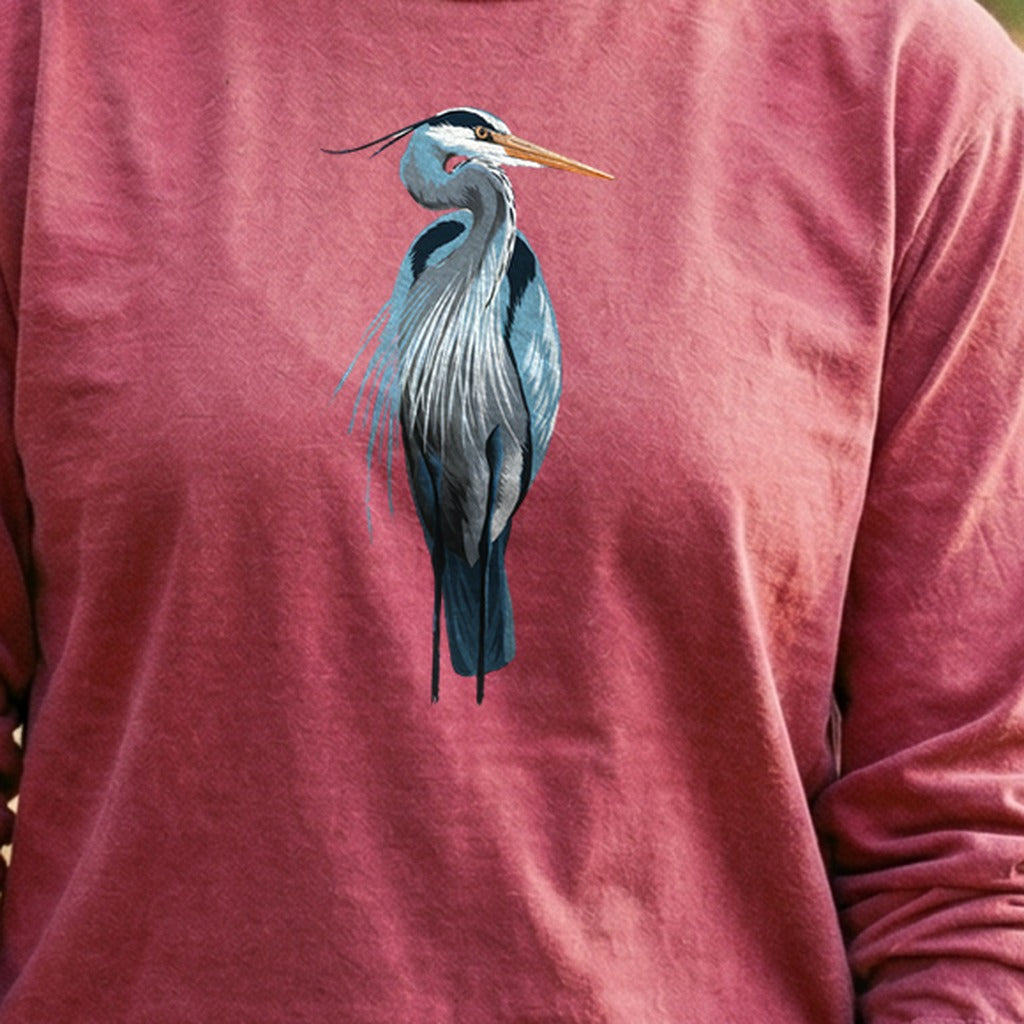 Painted Great Blue Heron Cotton Long Sleeve