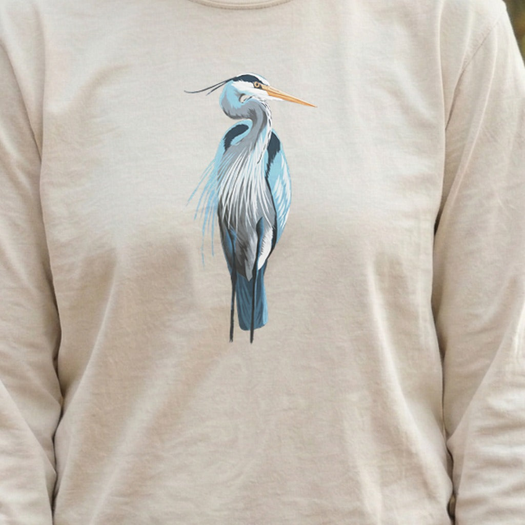 Painted Great Blue Heron Cotton Long Sleeve
