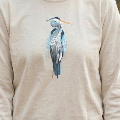 Painted Great Blue Heron Cotton Long Sleeve