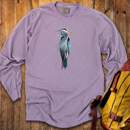 Painted Great Blue Heron Cotton Long Sleeve