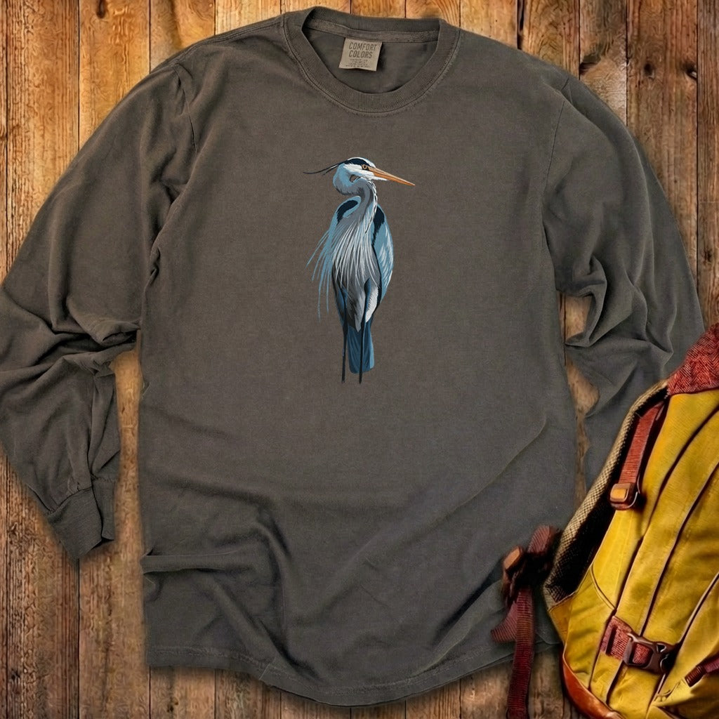 Painted Great Blue Heron Cotton Long Sleeve