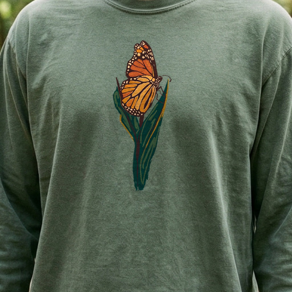 Painted Monarch Butterfly Cotton Long Sleeve