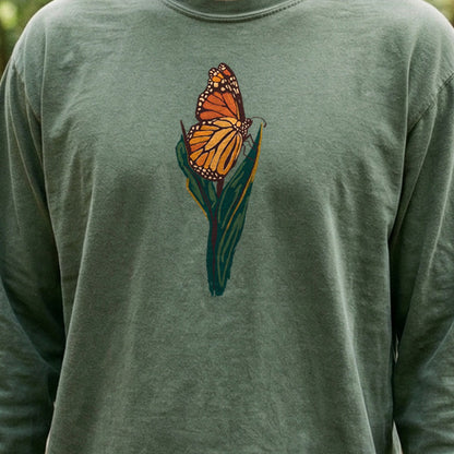 Painted Monarch Butterfly Cotton Long Sleeve