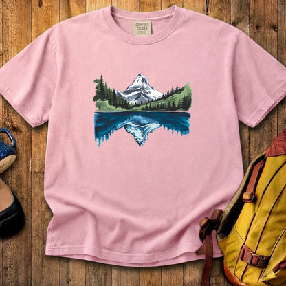 Painted Mountain Lake Reflection Cotton T-Shirt