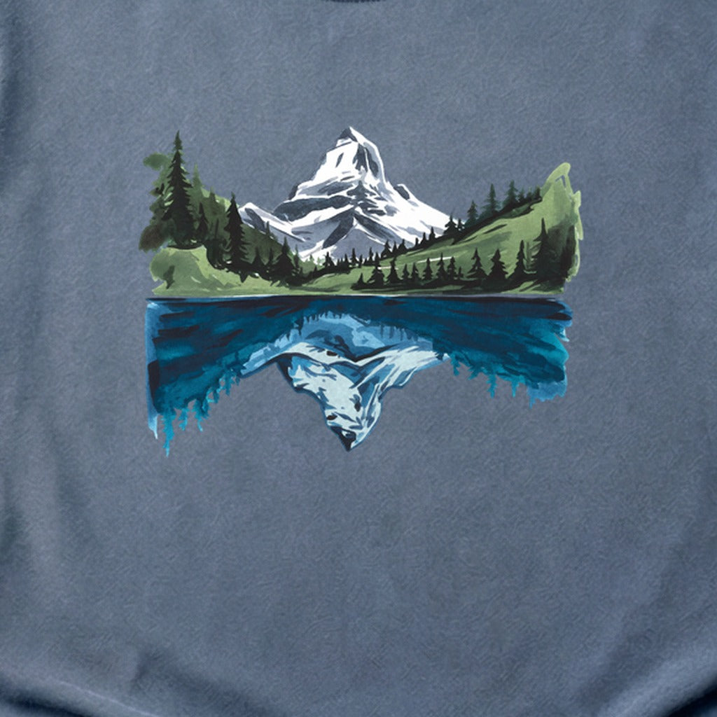 Painted Mountain Lake Reflection Cotton T-Shirt