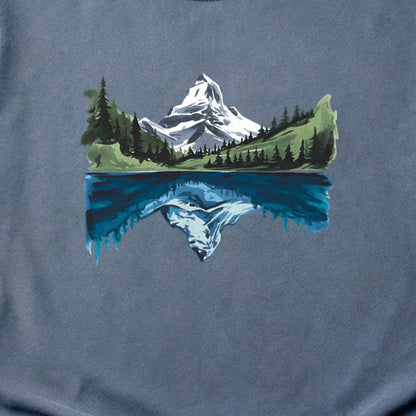 Painted Mountain Lake Reflection Cotton T-Shirt
