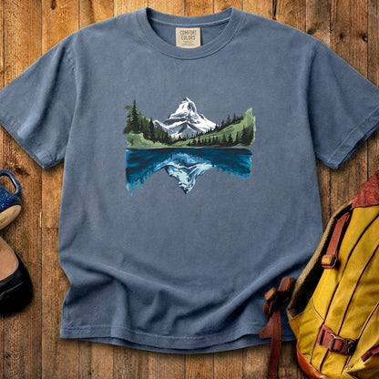 Painted Mountain Lake Reflection Cotton T-Shirt