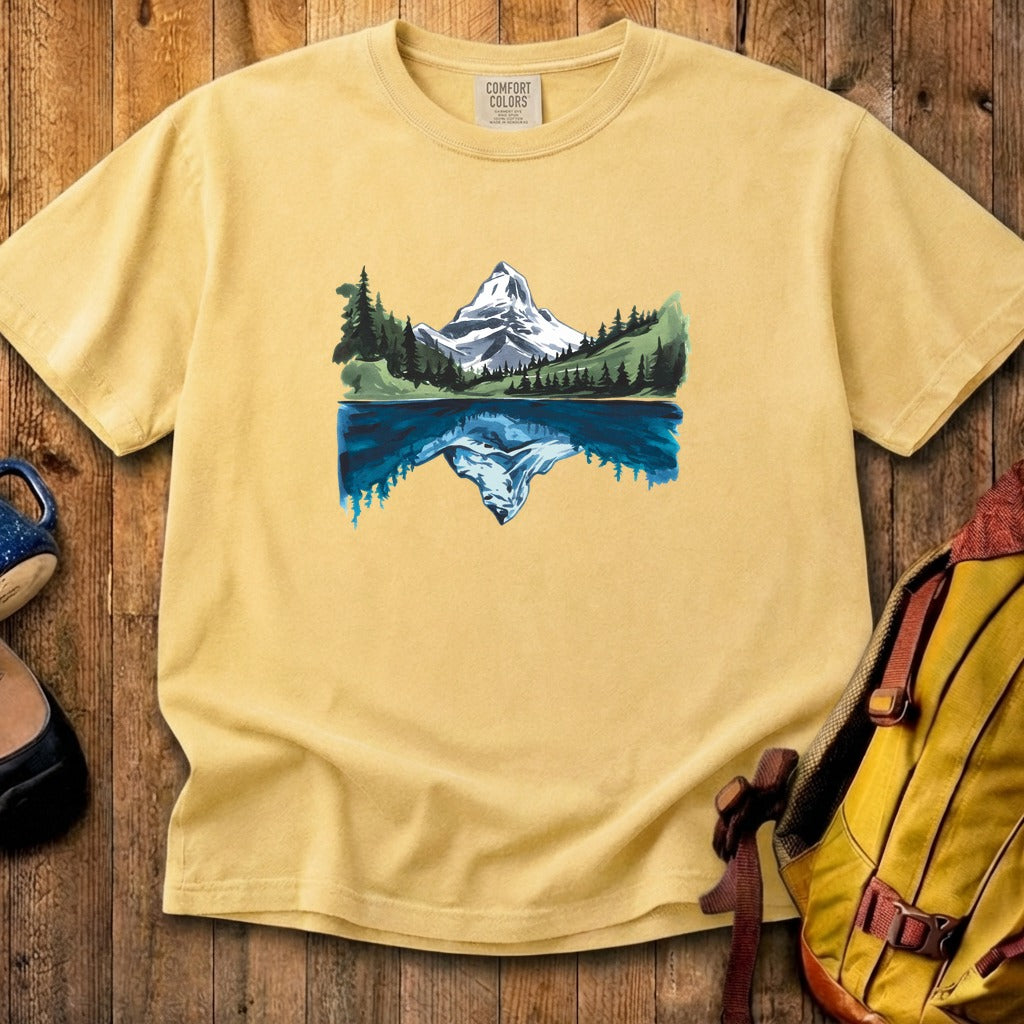 Painted Mountain Lake Reflection Cotton T-Shirt