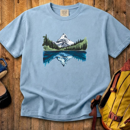 Painted Mountain Lake Reflection Cotton T-Shirt