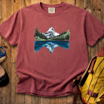 Painted Mountain Lake Reflection Cotton T-Shirt