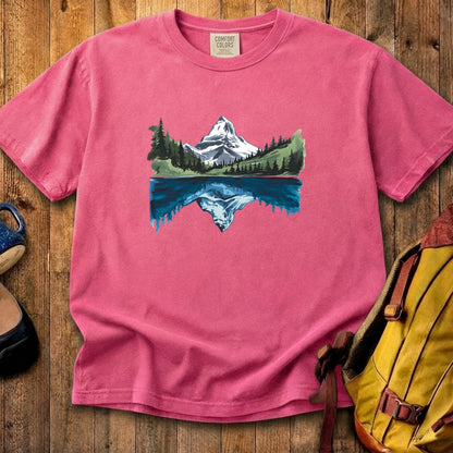 Painted Mountain Lake Reflection Cotton T-Shirt