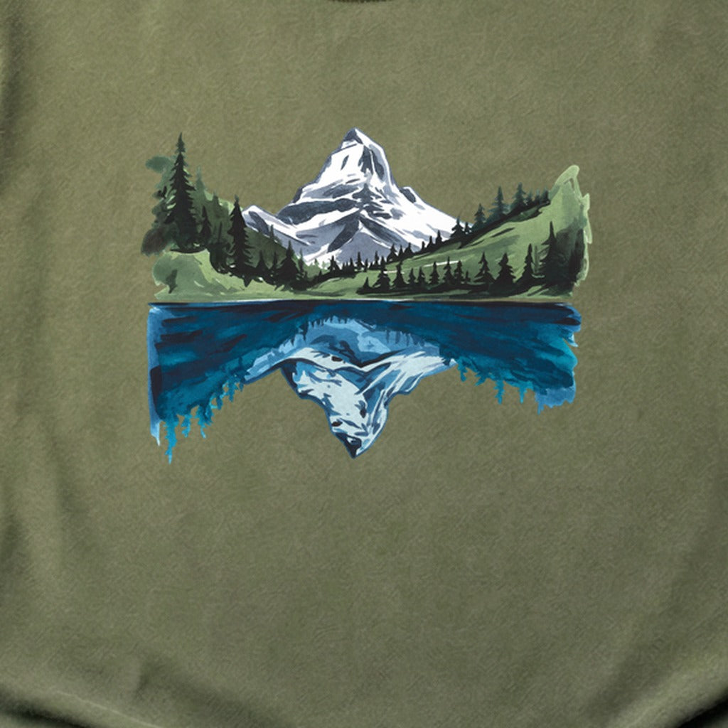 Painted Mountain Lake Reflection Cotton T-Shirt