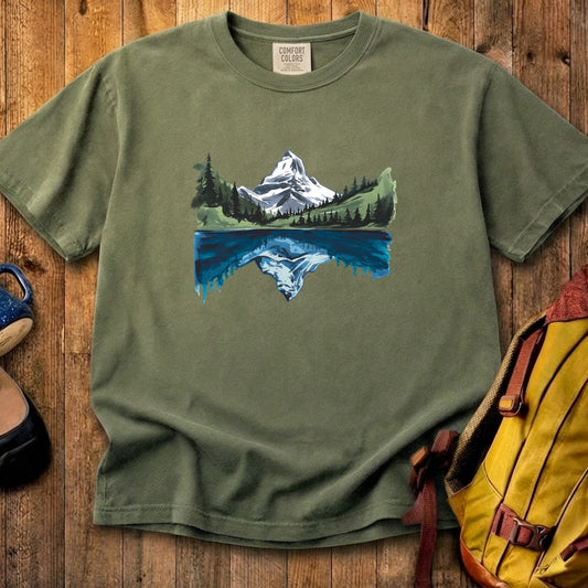 Painted Mountain Lake Reflection Cotton T-Shirt